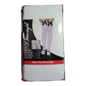 White Thigh Highs with Black AND White Satin Bows on Top (2 sets of bows)o/s